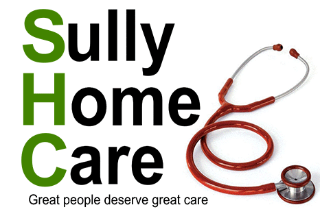 A red stethoscope is sitting on top of the words sully home care.