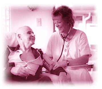 A nurse is helping an older man with his arm.